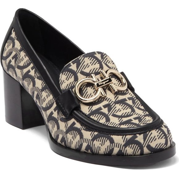 New Salvatore Ferragamo Pumps- Gancini Logo Print - Picture 1 of 14